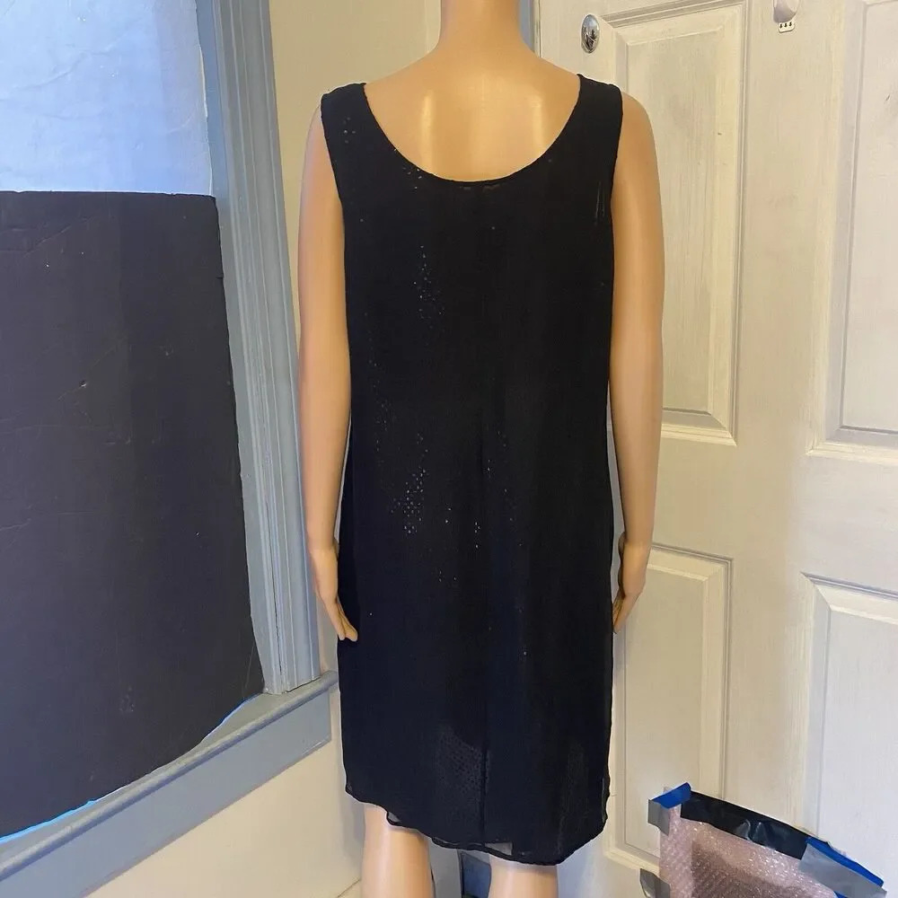 VTG Amanda Lane Silk Black Luxury Midi Dress SZ 14 Metallic Dot Lined Layer Goth - Picture 8 of 9